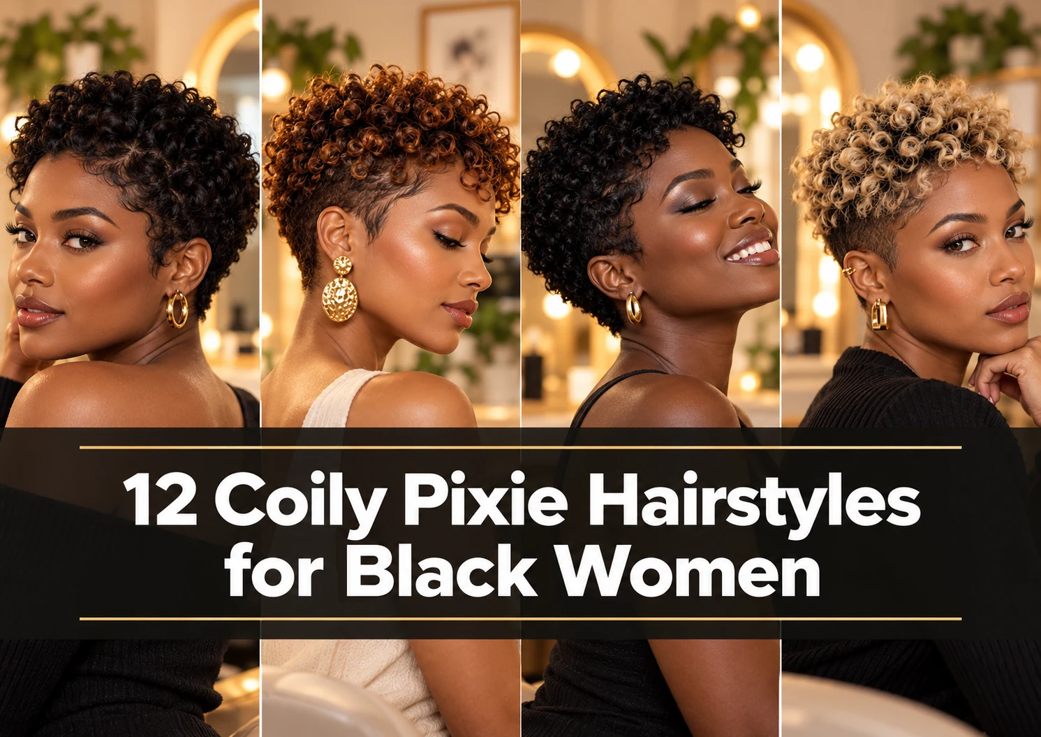 Collage of coily pixie hairstyles for Black women