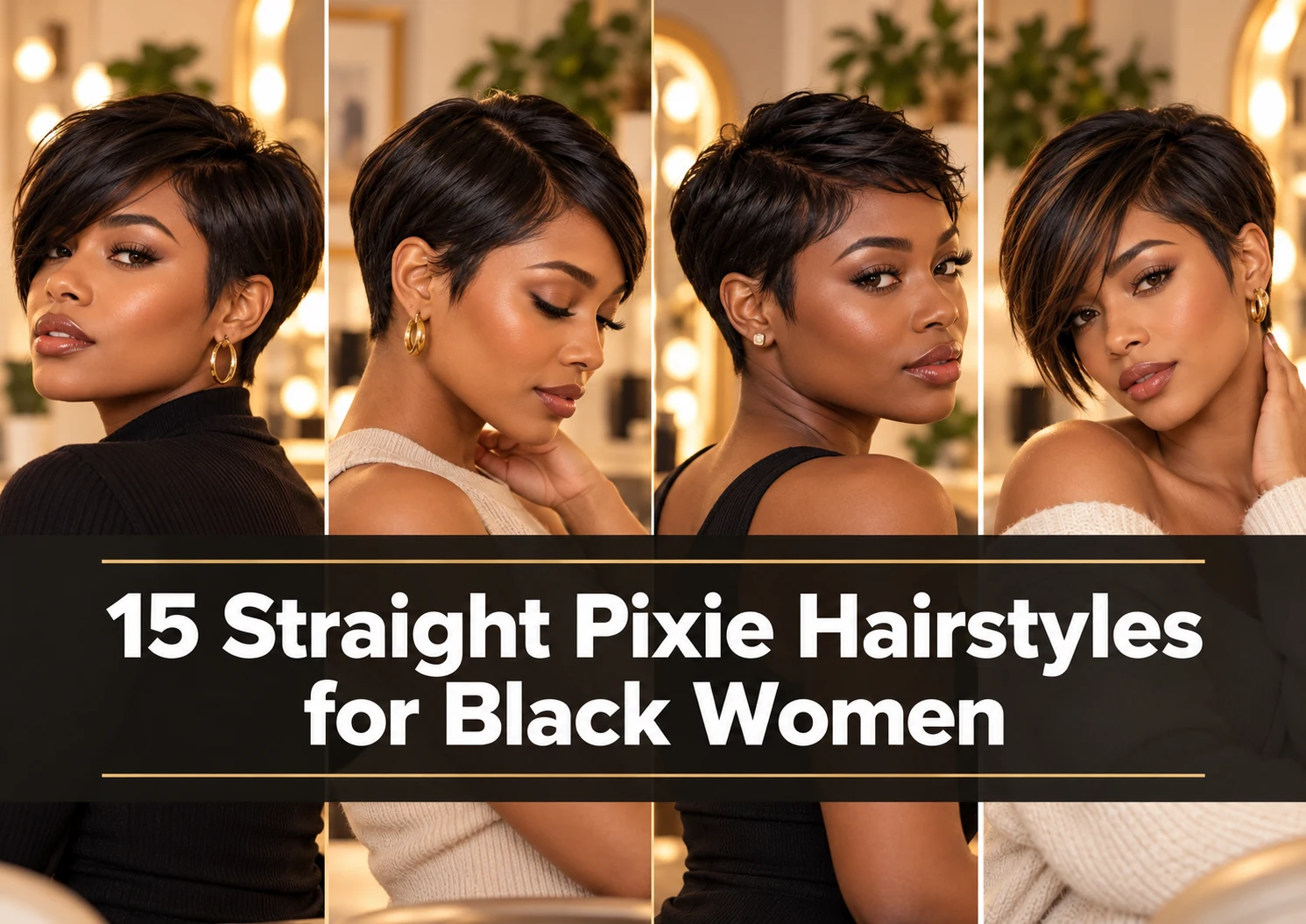 Collage of curly pixie hairstyles for Black women