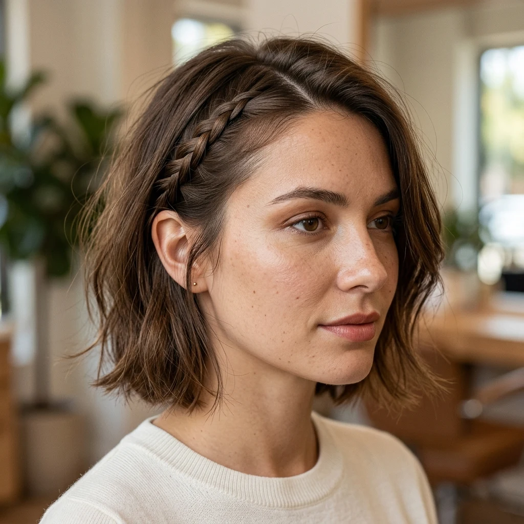 Short hair with a narrow braid along the front section