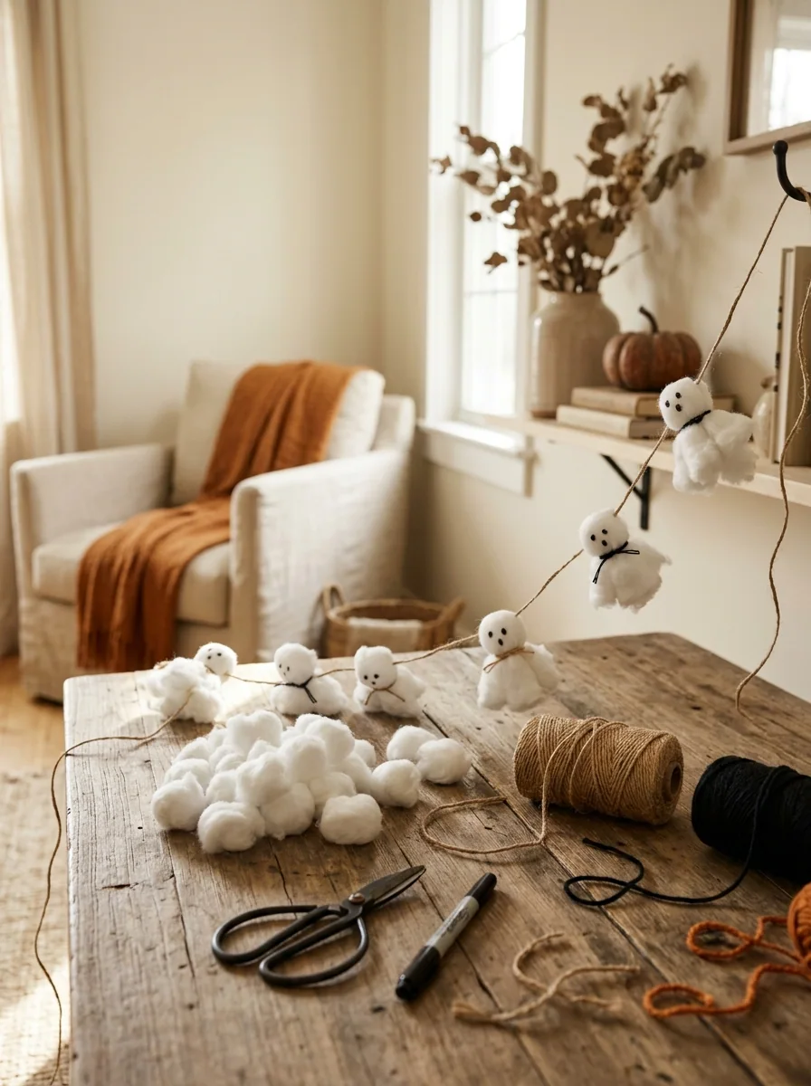 Cotton-Ball Ghost Garland