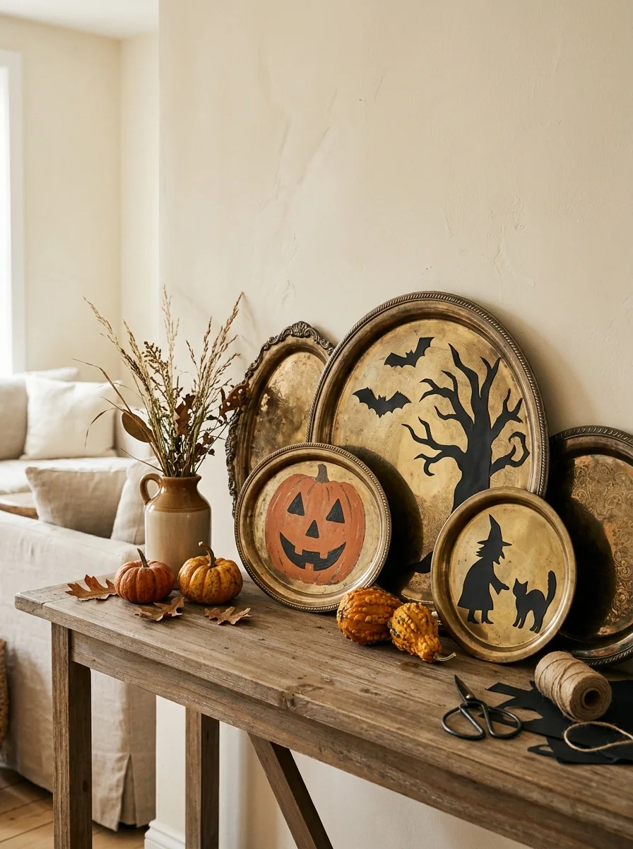 Thrifted Brass Tray Halloween Group