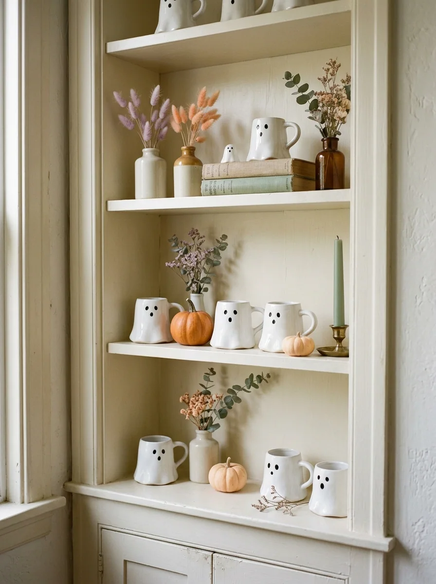 White Ghost Ceramic Mug Shelf