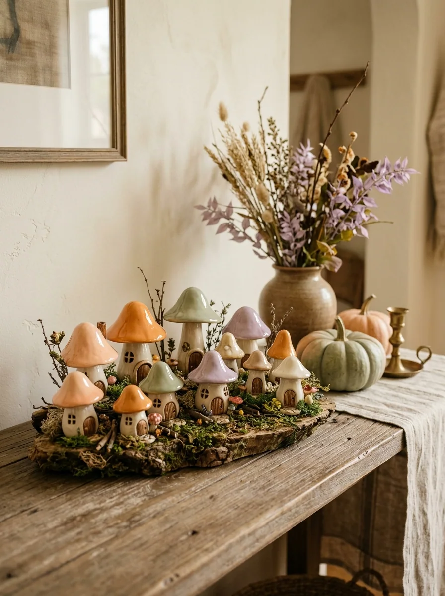 Tiny Ceramic Mushroom Village