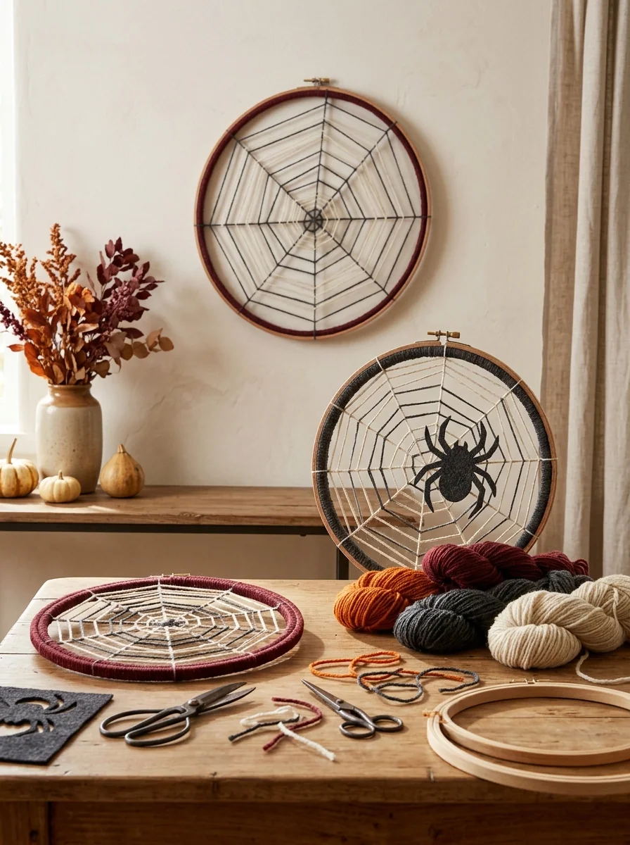 Yarn-Wrapped Spiderweb Hoops