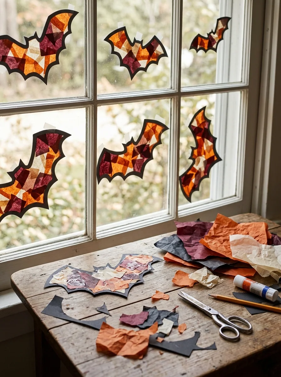 Tissue-Paper Stained Glass Bats