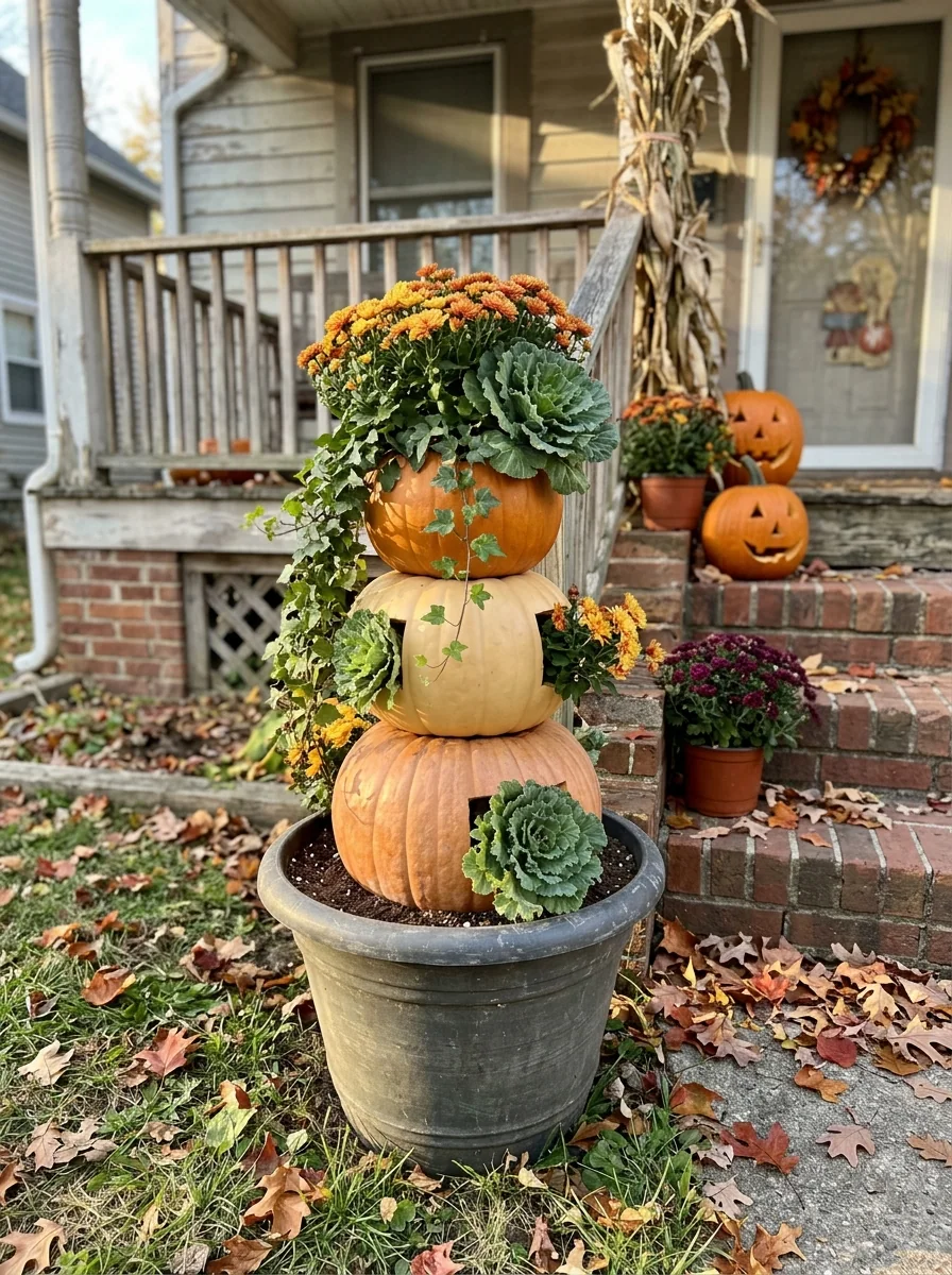 DIY Pumpkin-Stack Planter