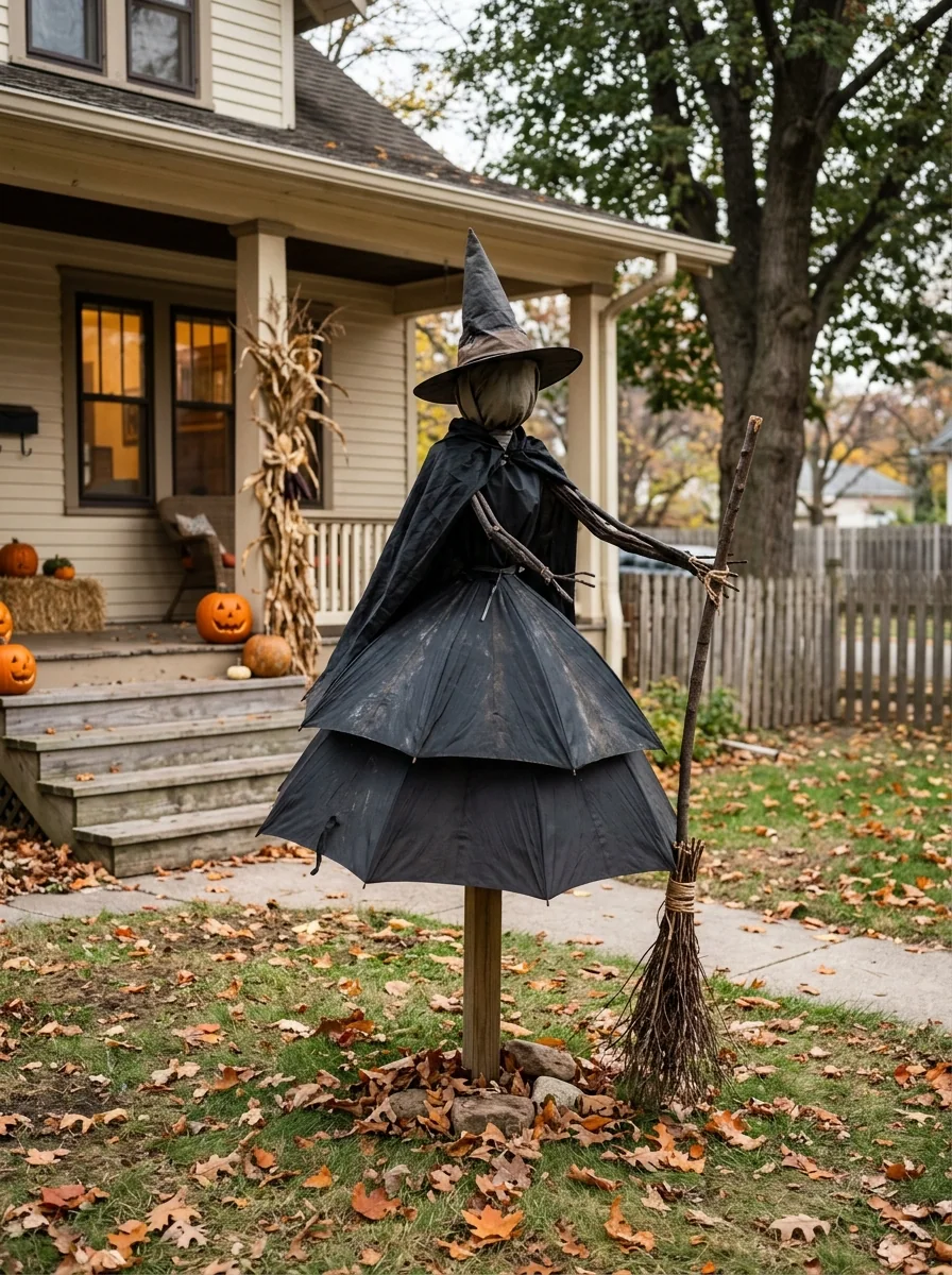 Upcycled Umbrella Witch Silhouette