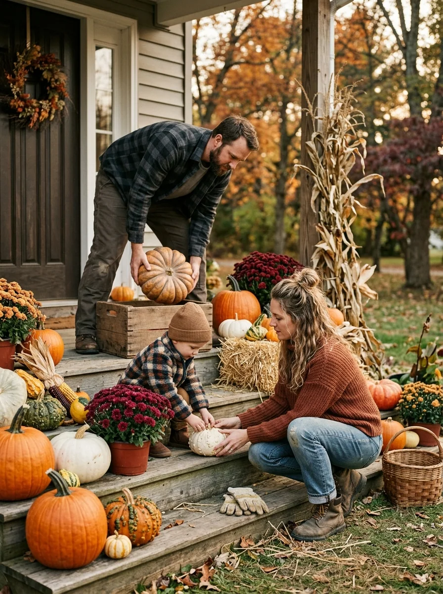 Front Porch Pumpkin Arrangement