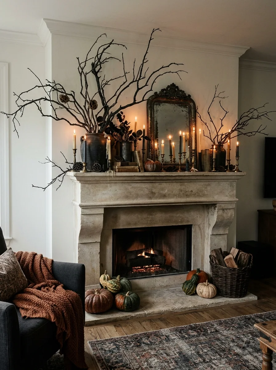 Moody Mantel with Black Branches