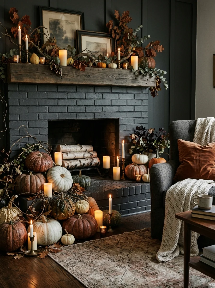 Pumpkin and Candle Hearth Group