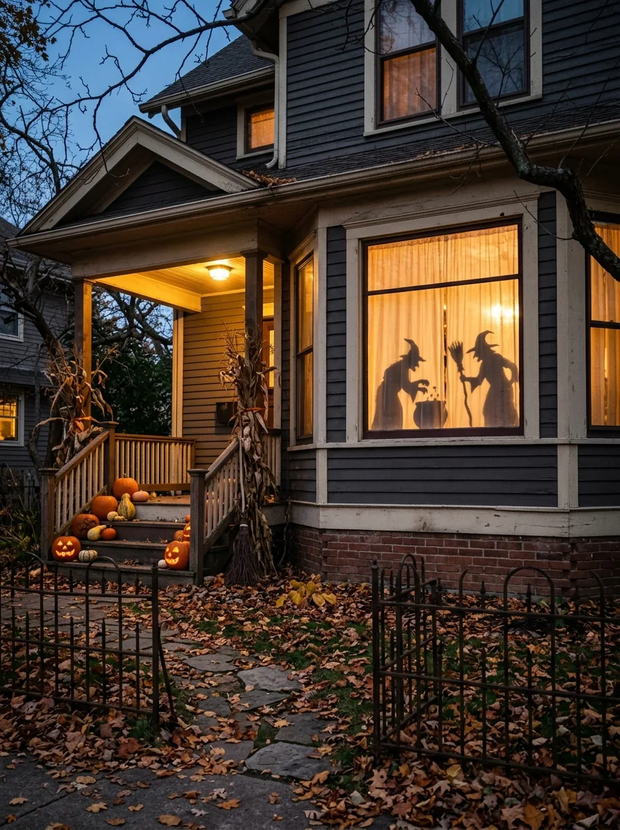 Witch Shadows Behind Curtains