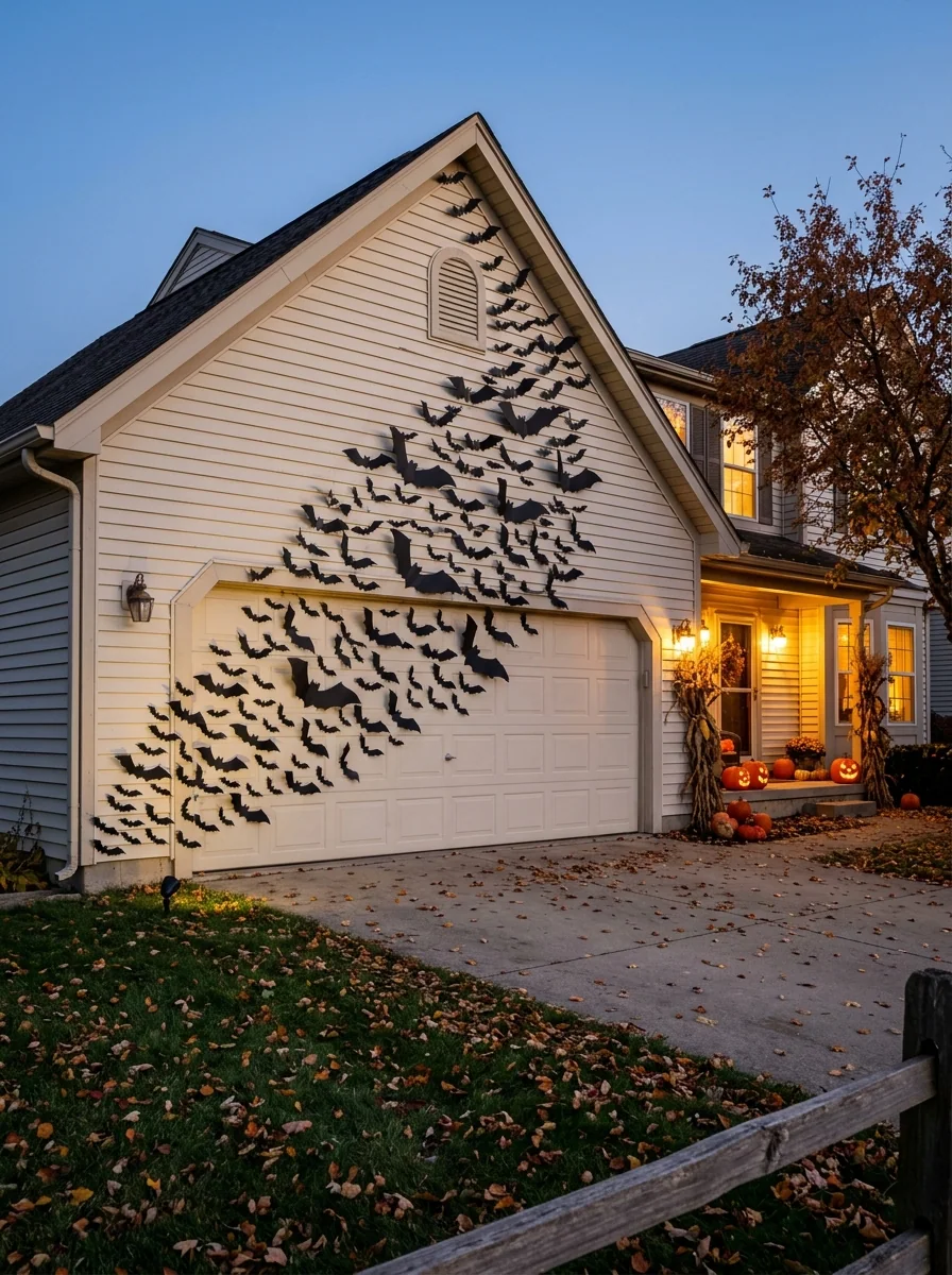 Oversized Bat Swarm on Garage