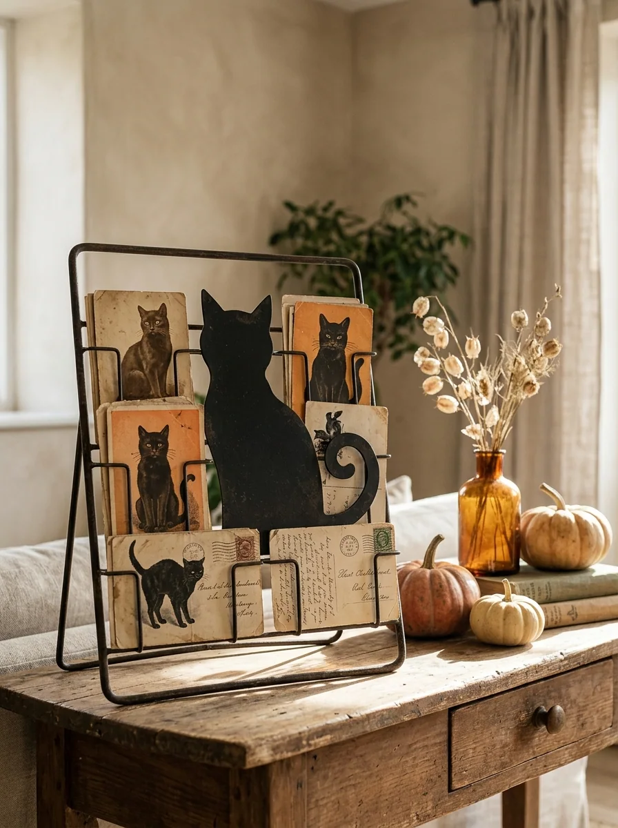 Old Black Cat Postcard Display