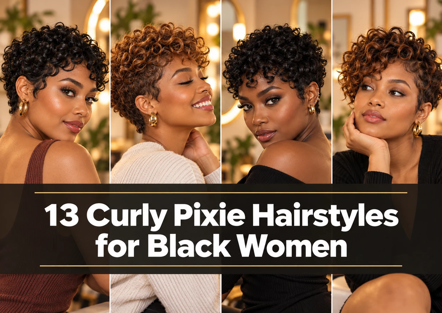 Collage of pixie cut hairstyles for Black women