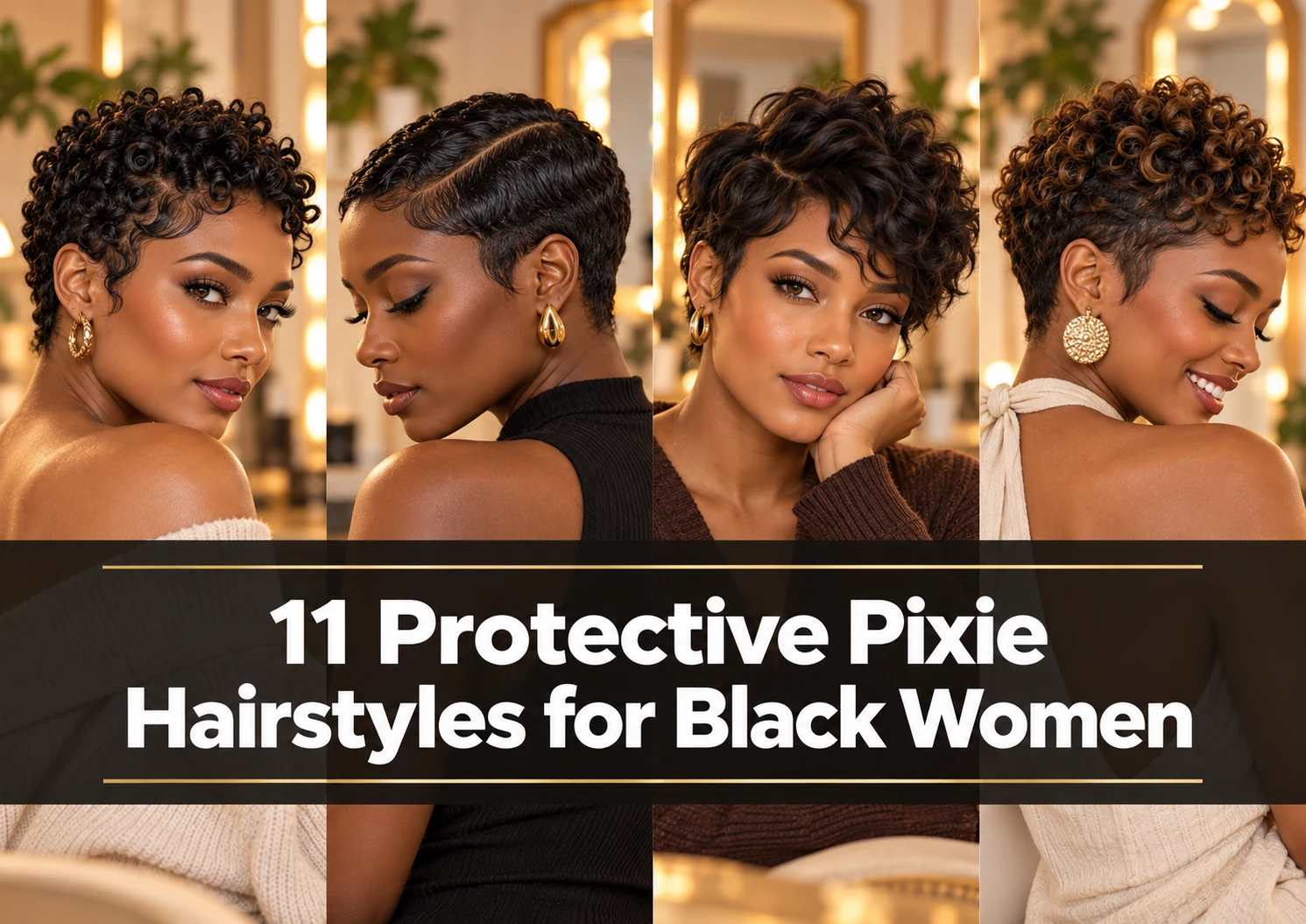 Collage of protective pixie hairstyles for Black women