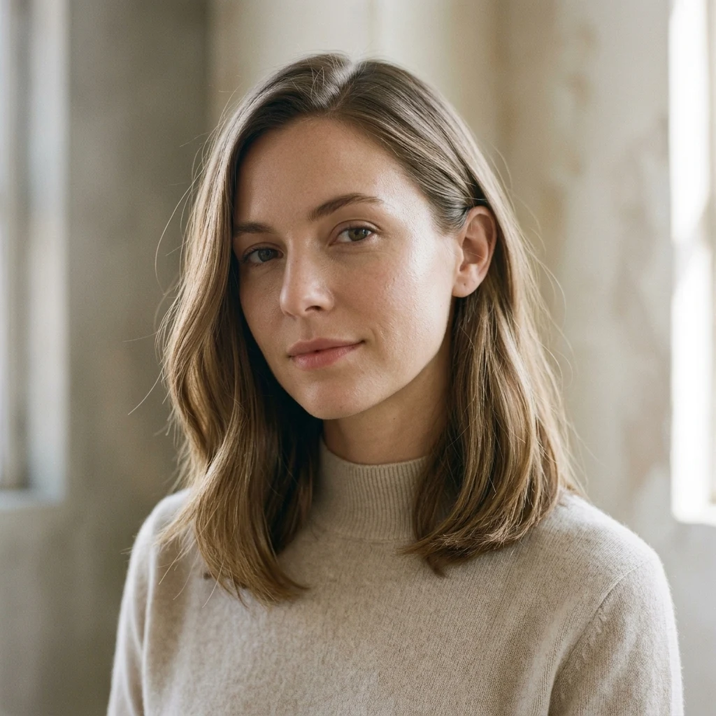 Woman wearing a collarbone-length lob with gently bent ends