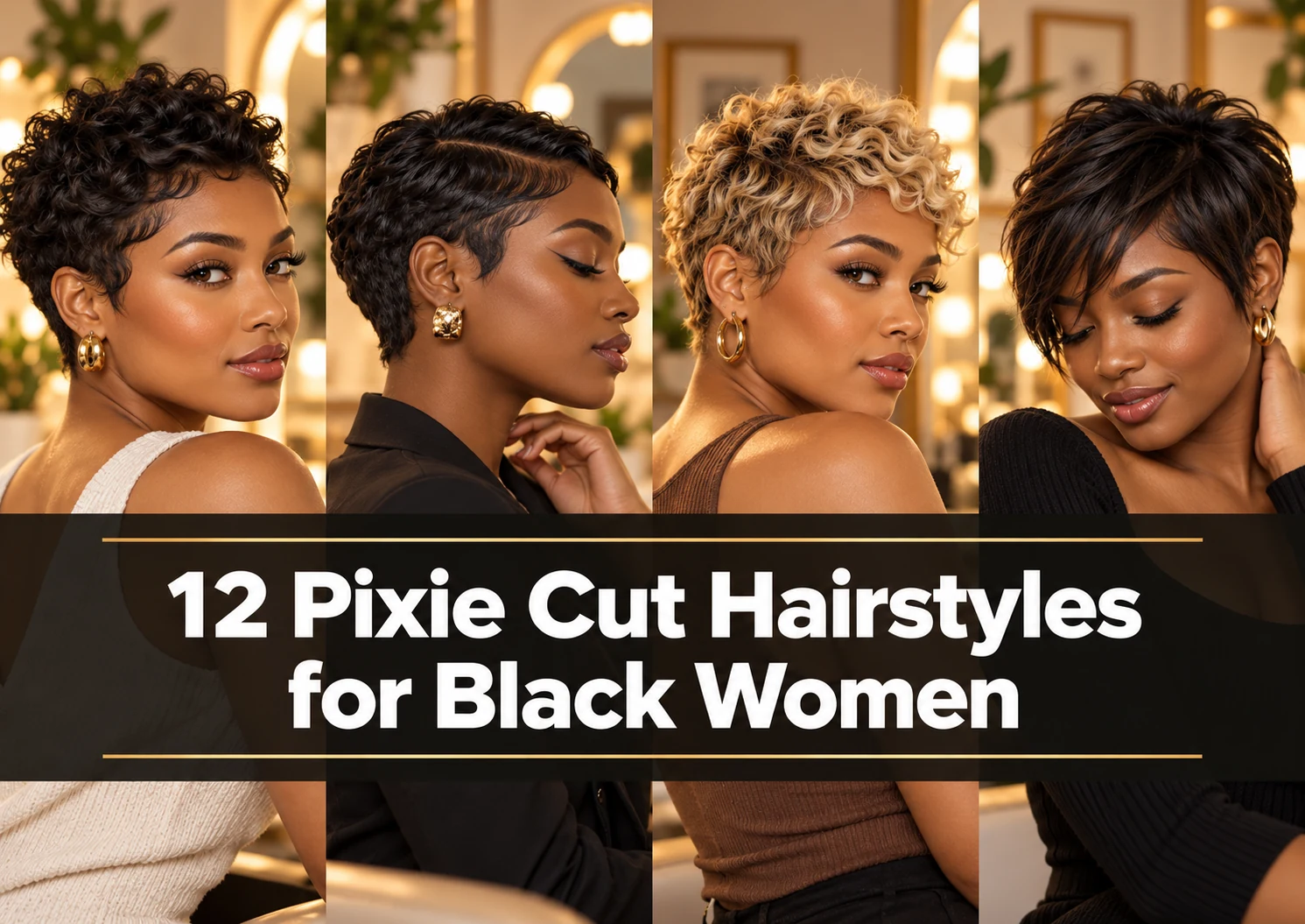 Collage of straight pixie hairstyles for Black women